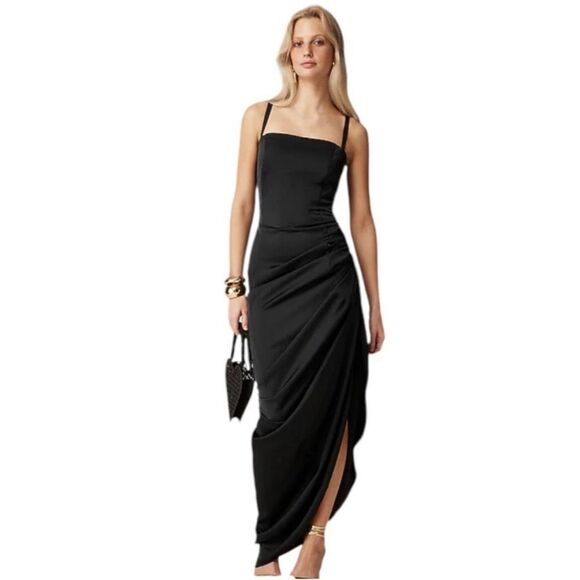 J‎ Crew Collection Asymmetrical Ruched Dress Womens Size 4 Black